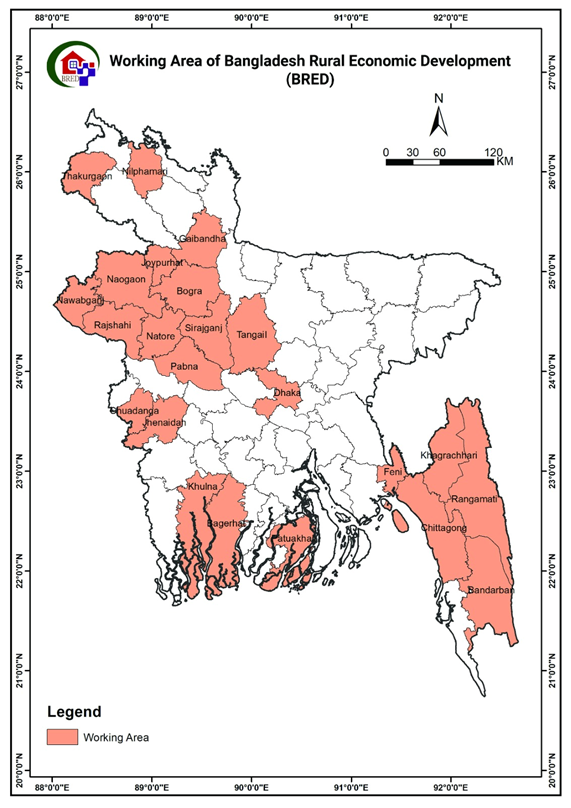 BRED working areas map of Bangladesh